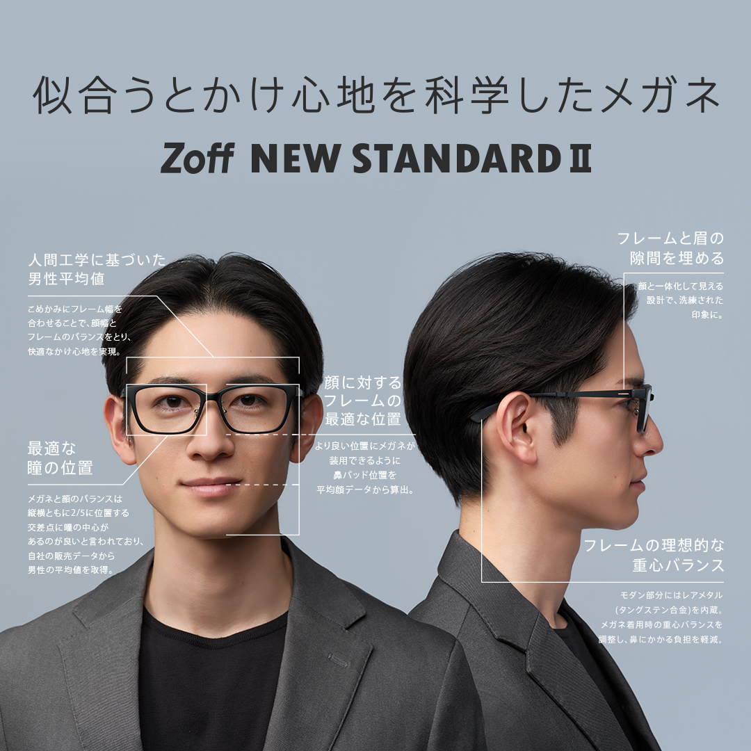 迷ったらこれ！似合うとかけ心地を科学したメガネ「Zoff NEW STANDARD Ⅱ」