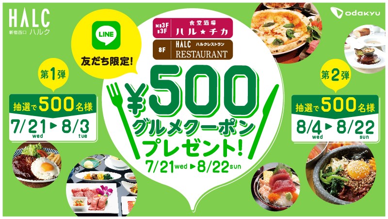 「ハルク飲食店で使える５００円クーポン」プレゼントキャンペーン