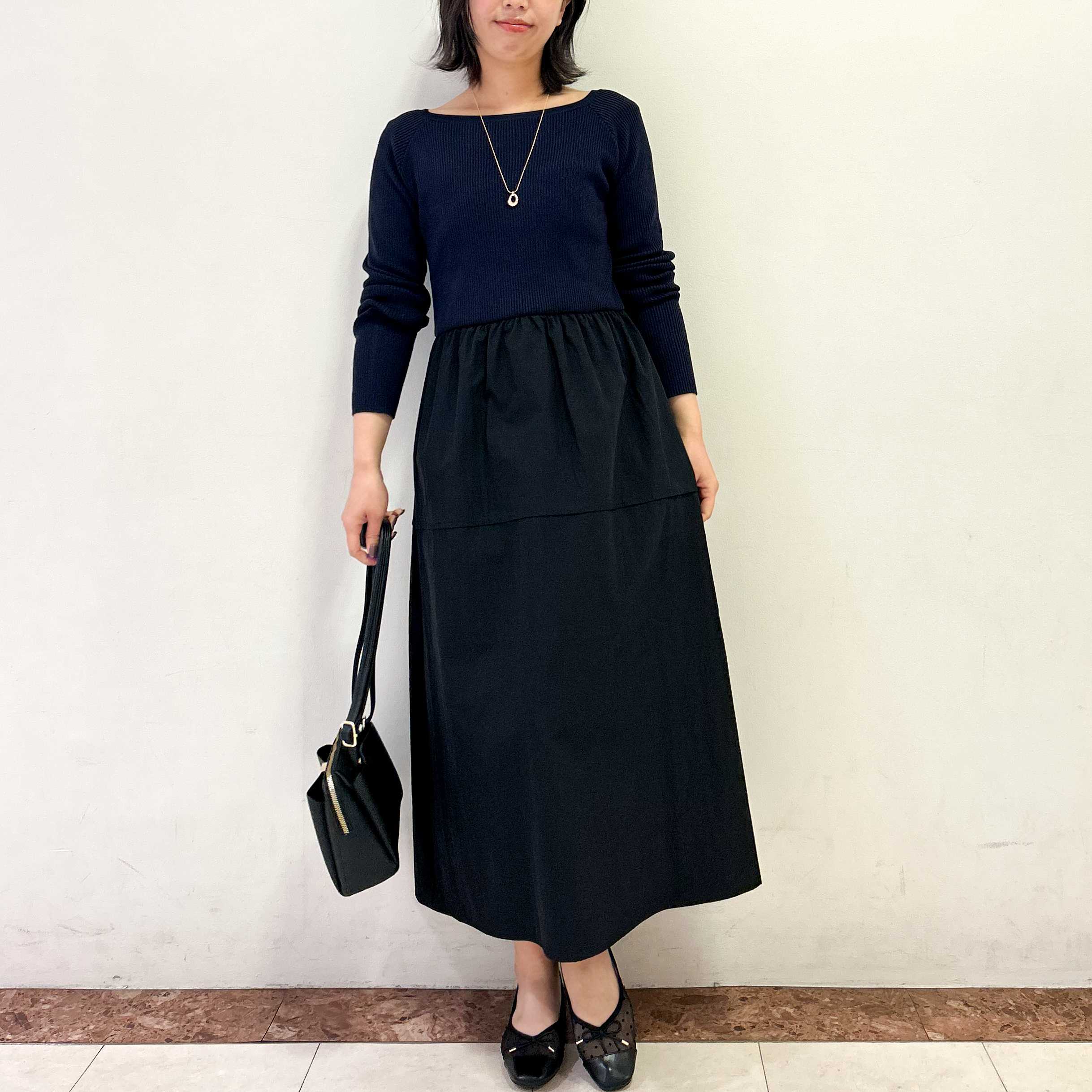 リブニットドッキングワンピース