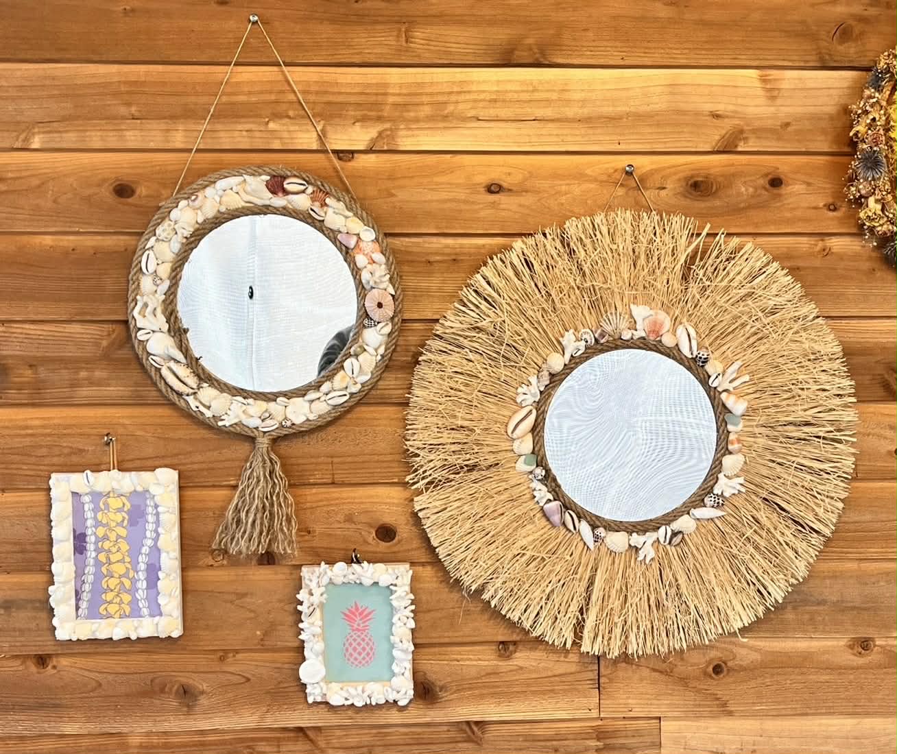 シェルやラフィアなどで作ろう！ミラー