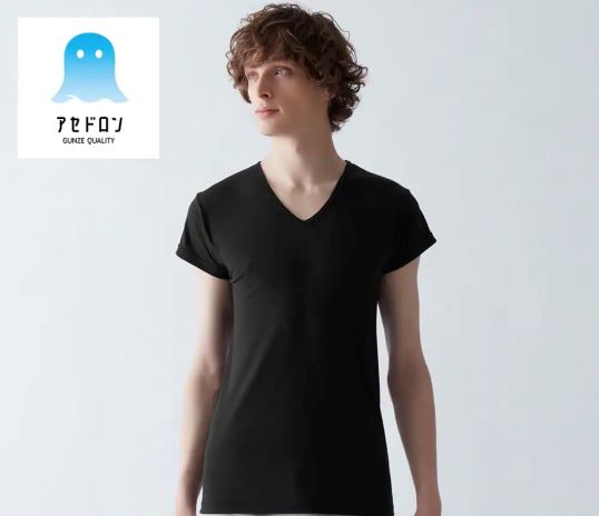 イメージ：【アセドロン/鹿の子】VネックTシャツ(汗取りパッド付き)