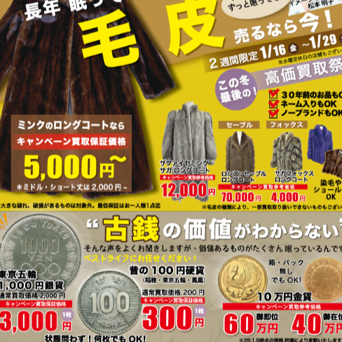 イメージ：毛皮/古銭 買取キャンペーン
