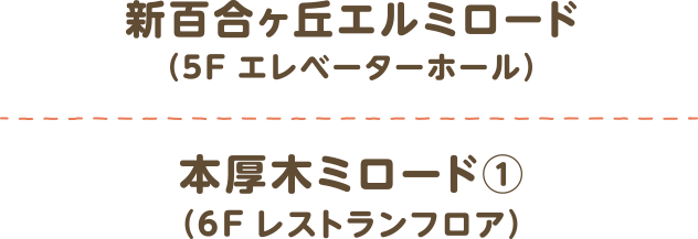 新百合ヶ丘エルミロード（5F エレベーターホール）、本厚木ミロード①（6F レストランフロア）